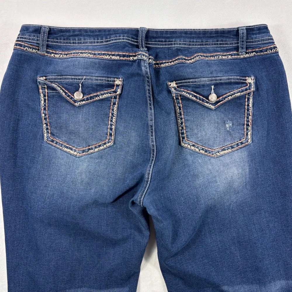 Flamingals Womens XXXL Distressed Bootcut Jeans Dark Wash Whiskered Denim 40x31
